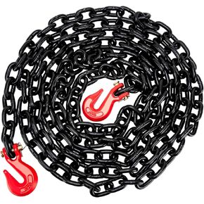 G80 Transport Binder Chain 20Ft Tow Chain 3/8, Logging Chains with Clevis Grab Hooks 7,100 Lbs Safe Working Load - Heavy Duty Tie Down Chain for Transporting Towing Truck Equipment, Black