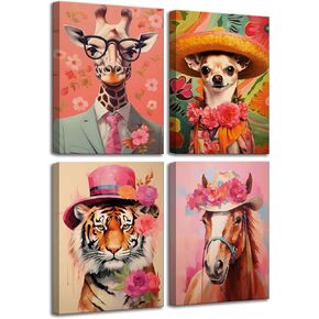 3Pcs Coastal Western Cowgirl Canvas Wall art Pink Flower Boots Hat Horse Aesthetic Painting Pictures Wall Decor Southern Girl Trendy Preppy Posters Print Artwork for Girls Room Bedroom Dorm Unframed