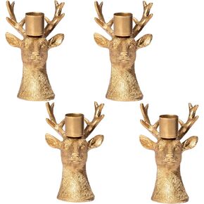 Christmas Reindeer Candle Holder,Brass Gold,Vintage Taper Candle Stick Holders for Table Centerpieces,Decorative Gold Deer Set of 4,Mantel&Dining Table Wedding Decor,Xmas Holiday Housewarming Gift