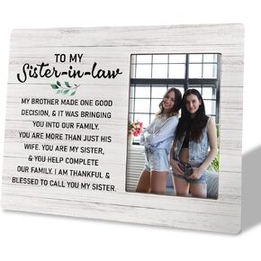 HiLus Sister In Law Gift, Wooden Picture Frame Gift, Ideal Gift for Bonus Sister, Sister-in-law Photo Framed Gift, Birthday Gift, Wedding Gift for New Sister In Law, My Brother Made One Good Decision