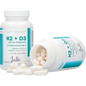 Vitamin K2 + D3 Extra Strength Supplement - 120 Capsules with MK-7 for Bone and Heart Health Support - Essential Nutrients for Calcium Absorption and Immune Function