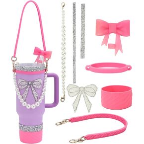 Stanley Cup Accessories Set 40 oz 30 oz Stanley Cup Boot Silicone Strap Flash Star Decorative Sticker Charms Pearl Tidai Decoration