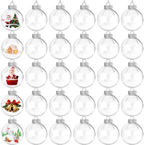 30 Pcs Clear Plastic Fillable Ornament Balls,2.75 Inch DIY Plastic Ornaments Round Balls,Removable Top Clear Hanging Ornaments Ball for Christmas,Wedding,Party,Home Decor