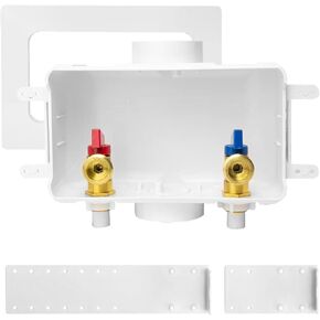 Washing Machine (Laundry) Outlet Box, 1/2 Inch CPVC Inlet x 3/4 Inch MHT Outlet, Pex Washer Box with Center Double Drain, with Copper Water Hammer Arrestor