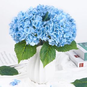 Hydrangea Artificial Flowers, 3pcs Real Touch Lifelike Hydrangeas, 21" Large Latex Faux Hydrangea for Home Decor Wedding Bouquets Floral Arrangements Table Centerpiece,Lightblue