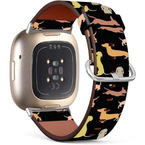 Compatible with Fitbit Sense 2 / Sense/Versa 4 / Versa 3 Patterned Leather Replacement Band (Dachshund Pattern-Wb06)