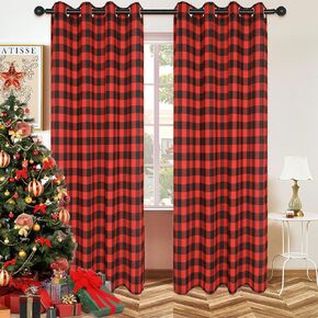 Buffalo Plaid Window Curtains for Living Room Red Black Check Farmhouse Home Decor Grommet Light Filtering Window Treatment Curtain Drapery, 2 Panels, 52 x 84 Inch