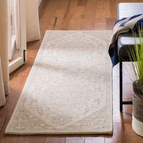 SAFAVIEH Micro-Loop Collection 2'3" x 15' IvoryBeige MLP503B Handmade Shabby Chic Medallion Premium Wool Entryway Foyer Living Room Kitchen Runner Rug