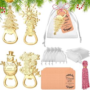 CHENGU 32 Sets Christmas Beer Bottle Opener 32 Pcs Xmas Tree Snowman Snowflake Train Bottle Openers with 32 Pcs Organza Bags and 32 Pcs Thank You Tags for Christmas Festive Holiday Decorations Gift