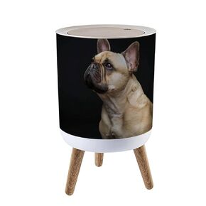 Small Trash Can with Lid Beautiful French Bulldog Dog Garbage Bin Round Waste Bin Press Cover Dog Proof Wastebasket for Kitchen Bathroom Living Room 1.8 Gallon