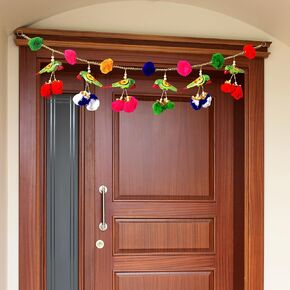 SATVIK Decorative Door Parrot Hanging toran Bandanwar Wall Door Decorations Pom Pom Toran with Side Wall Hanging for Main Door Entrance Window Wall Home Temple Living Room Décor Home Valance