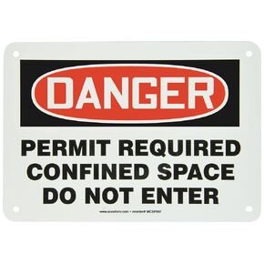 Accuform MCSP007VA Aluminum Safety Sign, Legend "Danger Permit Required CONFINED Space DO NOT Enter", 7" Length x 10" Width, Red/Black on White