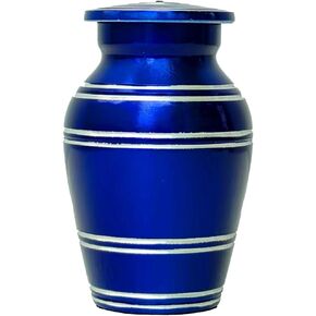 Small Keepsake Cremation Urns for Human Ashes - Beautiful Token Urn for Ashes for Women Aluminium Hand Engraved Mini Memorial Urn- for Mother, Baby, Cat,Dog (Blue, 3 Inch,3 Cubic)