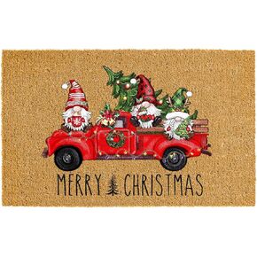 Christmas Door Mat Merry Christmas Natural Coir Doormat Welcome Gnomes Floor Rugs Winter Xmas Decorative Entrance Mat for Indoor Outdoor Home Porch Decor, 16.5 X 29 Inch