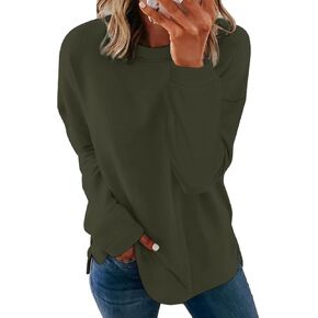 Womens Long Sleeve Tops Oversized Crewneck Sweatshirts Side Slit Loose Casual Pullover T Shirts Fall Outfits