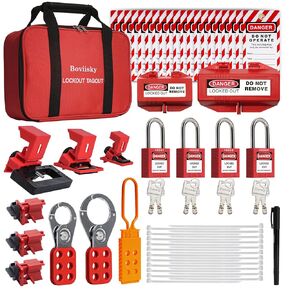 Lockout Tagout Kit, Electrical Lockout Tagout Kit, Loto Kit, 4 Keyed Different Loto Safety Padlocks, Hasps, Plug Lockout, Clamp on and Universal Multipole Circuit Breaker Lockouts, 37 PCS