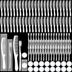 Hushee 300 Pcs Homeless Care Package Supplies Bulk Disposable Toothbrushes and Comb Compressed Towel Set Individually Wrapped Toothbrushes Hair Comb Face Towel for Homeless Hotel Shelter Charity