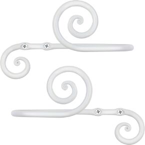 RTZEN White Large Curtain Holders for Wall - Farmhouse Curtain Hooks for Drapes - Creative White Curtain Tiebacks - Wrought Iron Drapery Curtain Holdbacks - Unique Metal Tie Backs for Curtains - 2 Pcs