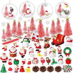 96 Pcs Miniature Ornaments for Snow Globe Kit DIY Christmas Village Decoration Christmas Figurines Mini Christmas Ornaments with Snowman Reindeer Santa Claus Snowflake(Green)
