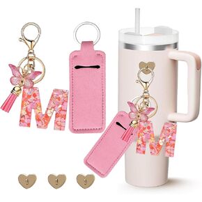 Letter Charm Accessories for Stanley Cup with Mini Hooks & Lipstick Chapstick Holder & Tassel Butterfly Cute Initial Name Id Keychain Compatible with Stanley Tumbler 40oz for Women Girls, M…