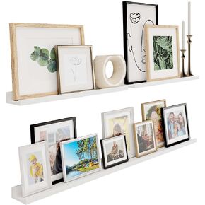 Wallniture Denver Multi Size 48"-24"-24" Floating Shelves for Picture Frames Collage Wall Decor, Living Room Picture Ledge Shelf Set, Wall Shelves for Bedroom, Office Set of 3 White