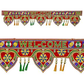 SATVIK Handmade Valvet Fabric Toran Door Decorations Indian Diwali Decorations Items Fancy Door Subh Labh Latkan Bandarwal Hangings Valance Deepawali Mandir Puja Diwali Diya Rangoli Traditional Items