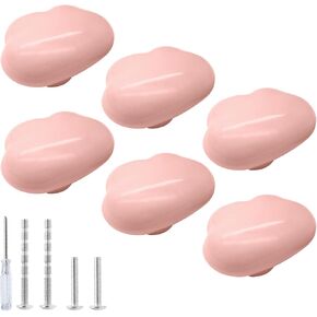 2pcs Ceramic Cabinet Knobs Pink Drawer Knobs, Heart Shaped Dresser Knobs Cute Kitchen Cabinet Pull Handles, Small Vanity Knobs Hardware Closet Cupboard Knobs for Kids Girls Children's Bedroom