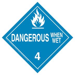 Division 4.3 Dangerous When Wet Placard, Worded 25-pk. - 10.75"x10.75" Removable Self Adhesive Economy Vinyl for Short-Term Applications - J. J. Keller - Complies with DOT Hazmat Placard Requirements