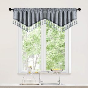 ELKCA Luxury Double-Sided Chenille Window Curtains Tier for Kitchen Silver Grey Ascot Valance Set for Living Room Short Curtains,52" W x 18" L,Pack of 2