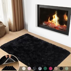 8x10 Area Rugs for Living Room, Large Fluffy Black Rugs for Bedroom, Soft Carpet Shag Kids Room Rug, Non-Slip Fuzzy Rugs Indoor (8ft x 10ft, Black)