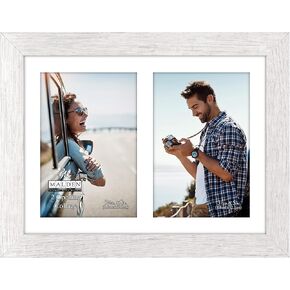 Malden International Designs 2 Opening 3.5 x 5 inch Driftwood Linear Picture Frame Matte Variegated White Quality MDF