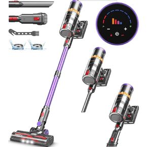 Cordless Vacuum Cleaner, 500W/40Kpa Stick Vacuum with Smart Display, Max 60Mins Runtime Vacuum Cleaner for Home, Auto Mode & Anti-Tangle, Lightweight Vacuum for Carpet Hardwood Floor Pet Hair