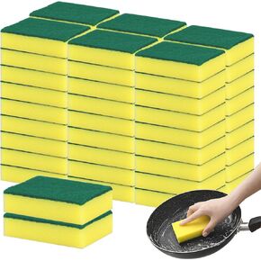 Dishwashing Sponges Bulk, Kitchen Cleaning Scouring Pad Non Scratch Dish Sponges, Washing Dishes Wipes Scrubbers Short Term Rental Supplies for Travel Apartments Camping Hotel Airbnb - 60 Pack Green