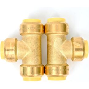 3/4 Push-Fit Plumbing Fittings Tee,Fit For Copper, PEX, CPVC Pipe(Pack of 2)
