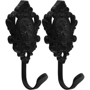 Amosfun 2Pcs Coat Hooks Curtain Holdbacks Rose Flower Pattern Curtain Side Holders Wall Mount Tieback Hooks Black