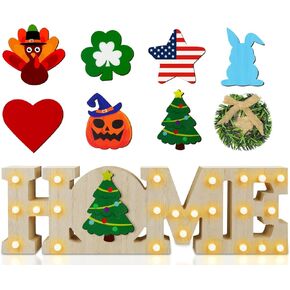 Christmas Decorations Indoor Home Decor, LED Long Marquee Light Up Letters ‘HOME’ Sign with 8 PCS Interchangeable Seasonal Icons for Home Indoor Party Kitchen Table Mantel Holiday