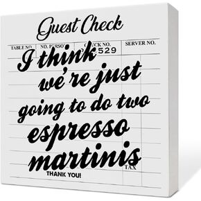 Bar Desk Decor, Drinking Bar Table Decor for Home Kitchen Dining Room, Bar Cart Cheers Decoration Wooden Box Sign, Bar Gifts for Bartender Women Men, Two Espresso Martinis