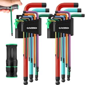 19-Piece Allen Wrenches Set, Hex Key Set,Metric and SAE Allen Key Set Extra Long with Ball End T-Handle, MM(1.5mm-10mm),SAE(5/64"-3/8") Chrome Vanadium Steel