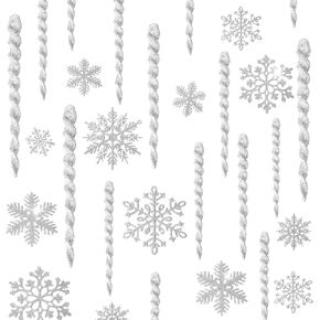 48 Pieces Christmas Snowflake Icicle Ornaments Set Plastic Glitter Icicle Snowflake Tree Ornaments Aluminum Spiral Strip Hangings Ornaments for Christmas Holiday Wedding Party Decoration (Rose Gold)