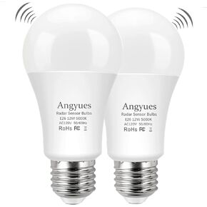 Radar Motion Sensor Light Bulbs, 12W(100 Watt Equivalent) A19 Motion Sensor Bulb Outdoor, Motion Detector Auto-Activated Dusk to Dawn LED Bulb Daylight 5000K E26 (1100LM,2 Pack)