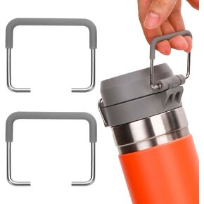 2pcs Handles For Stanley Quick Flip GO 24oz 32oz, Premium Metal Silicone Water Bottle Holder for Stanley Tumbler, Handle Strap Carrier Sling Attachment for Stanley Cup Accessories (Black)