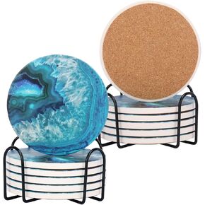 18 Pcs 4 Inch Marble Coaster Set with Holder, Absorbent Ceramic Stone Coasters, Drink Coasters, Modern Coasters, Marble-Style Design with Non-Slip Cork Base by KUKLIPJIM