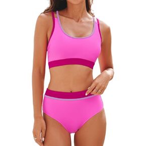 CUPSHE Women's Bikini Sets High Waisted Tank Top Scoop Neck Crisscross Back Strappy Color Block Cutout Adjustable Straps