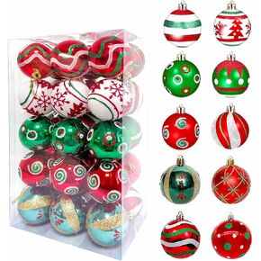 2.36"/60mm Christmas Balls Ornaments Set, 30 Pcs Christmas Tree Decorations Balls Muti-Color Shatterproof Hanging Christmas Ornaments for Xmas Party Christmas Holiday Party