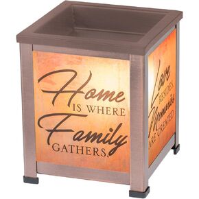 Elanze Designs Home Family Love Copper Tone Metal Electrical Wax Tart and Oil Glass Lantern Warmer