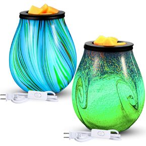 2 Pcs Wax Melter Warmer Electric Oil Burner Candle Wax Warmer Electric PTC Reusable Wax Oil Warmer with 7 Colorful Changing LED Light Replacement Silicone Tray for Home Office Studio Bedroom
