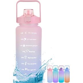 2 Liters Sports Water Bottles,Portable Wide Mouth Bottle Leakproof Plastic Space Cup Travel Mugs with Straw for Outdoor Sports (Gradient Pink)
