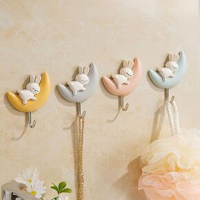 4PCS Adhesive Coat Hooks Key Holders, Creative Adhesive Cute Rabbit Key Hooks, Home Storage Utility Wall Decorations for Hanging Hat, Key, Towel, Scarf, Bags, Punch Free