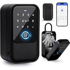 Gaurqiah Smart Key Lock Box, Bluetooth Lock Box with Fingerprint & Passcode & Access Card & Manual Key & APP Control, Fingerprint Lock Box for Home,Office, Realtor, Airbnb