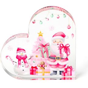 nefelibata زينة عيد الميلاد في الأماكن المغلقة، لوحة الاكريليك عيد الميلاد الوردي مع بطاقة، علامة عيد الميلاد لمكتب رف الطاولة، الوردي سانتا شجرة عيد الميلاد ديكور المنزل هدايا على شكل قلب للنساء زميل العمل in Kuwait